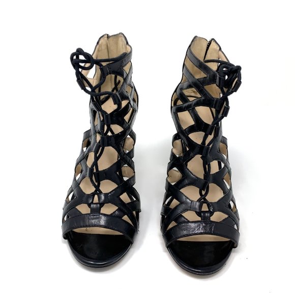 Nine West Leather Lace Up Caged Strap Heels Sz 7 - Picture 3 of 8